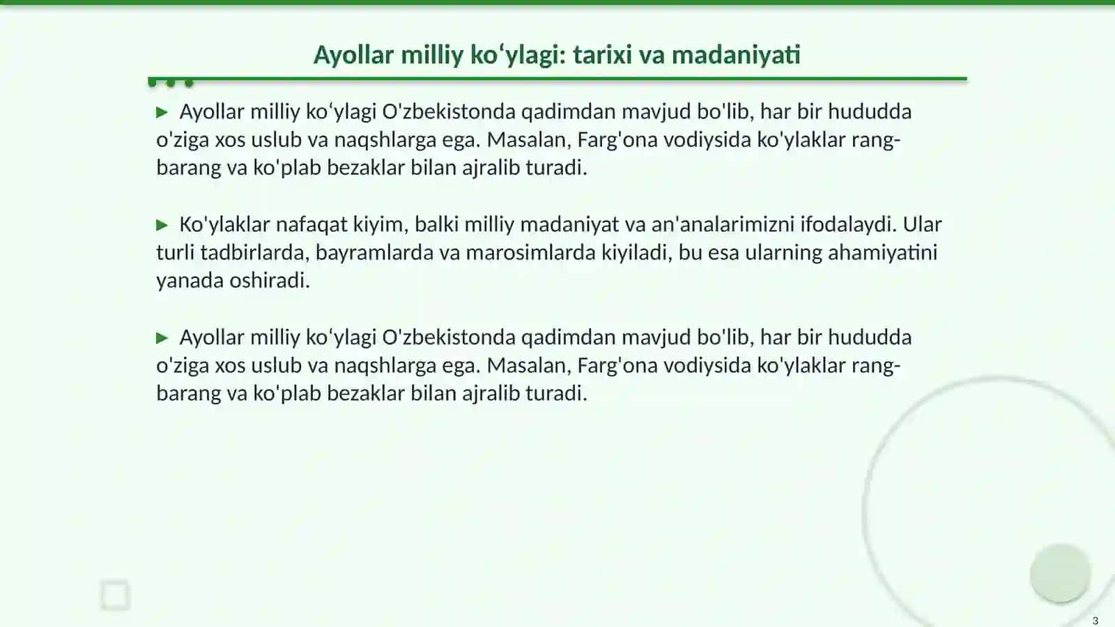 Ayollar milliy koʻylagini texnologik xaritasini tuzish. Maketini tikish 3