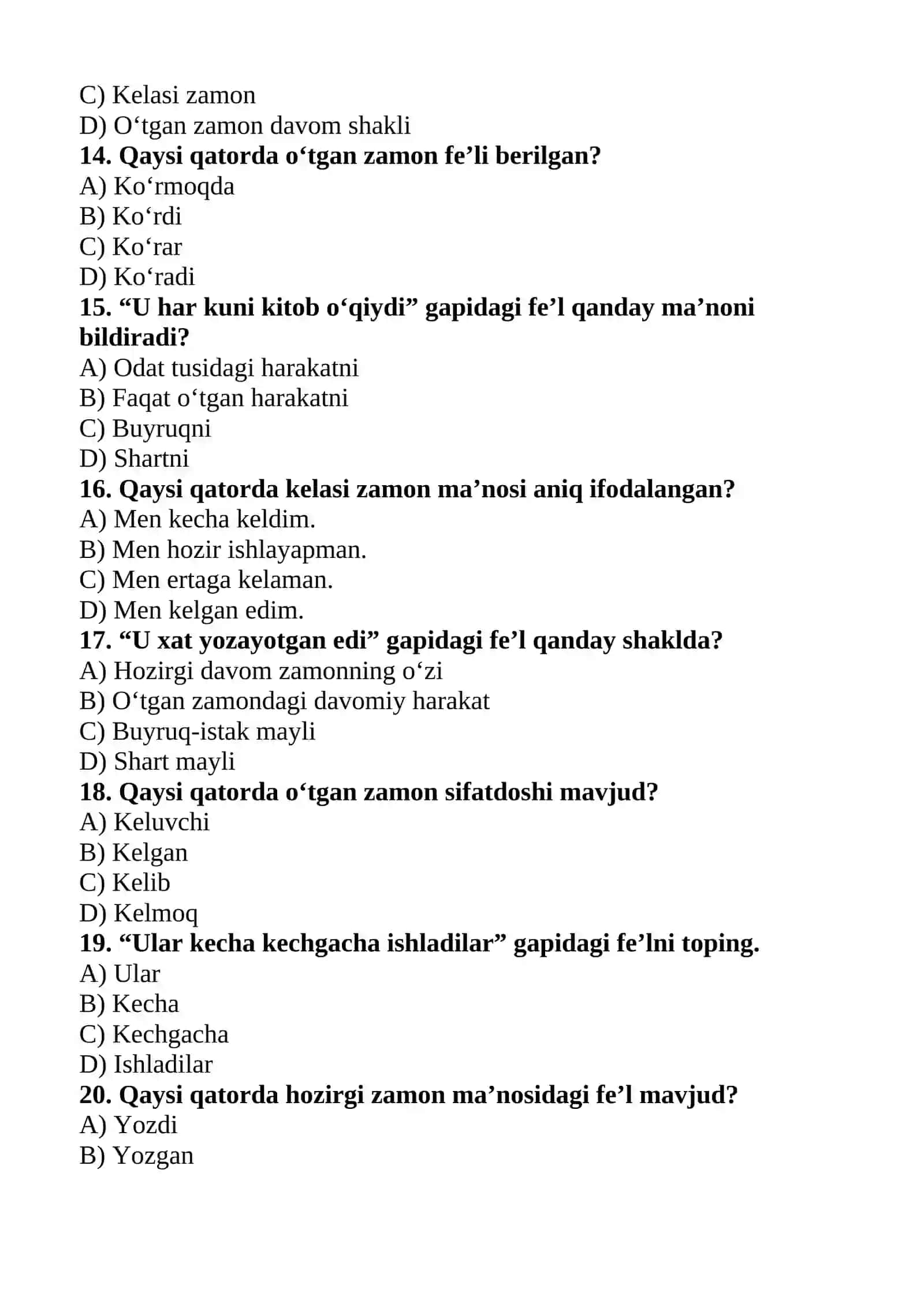 Fe'l so'z turkumi 100talik umumiy test 3