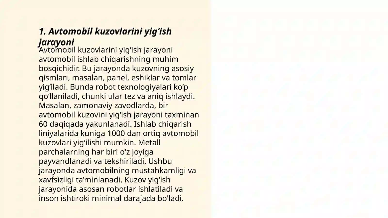 Avtomobil texnikalarini kuzovi va kabinasini yig‘ish o‘rnatish ustaxonasi ishini tashkil etish 3
