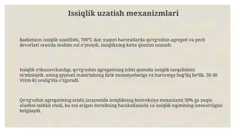 Qorgoshin aglomeratini shaxtali pechda eritishning issiqlik Va Massa almashinuvi 3