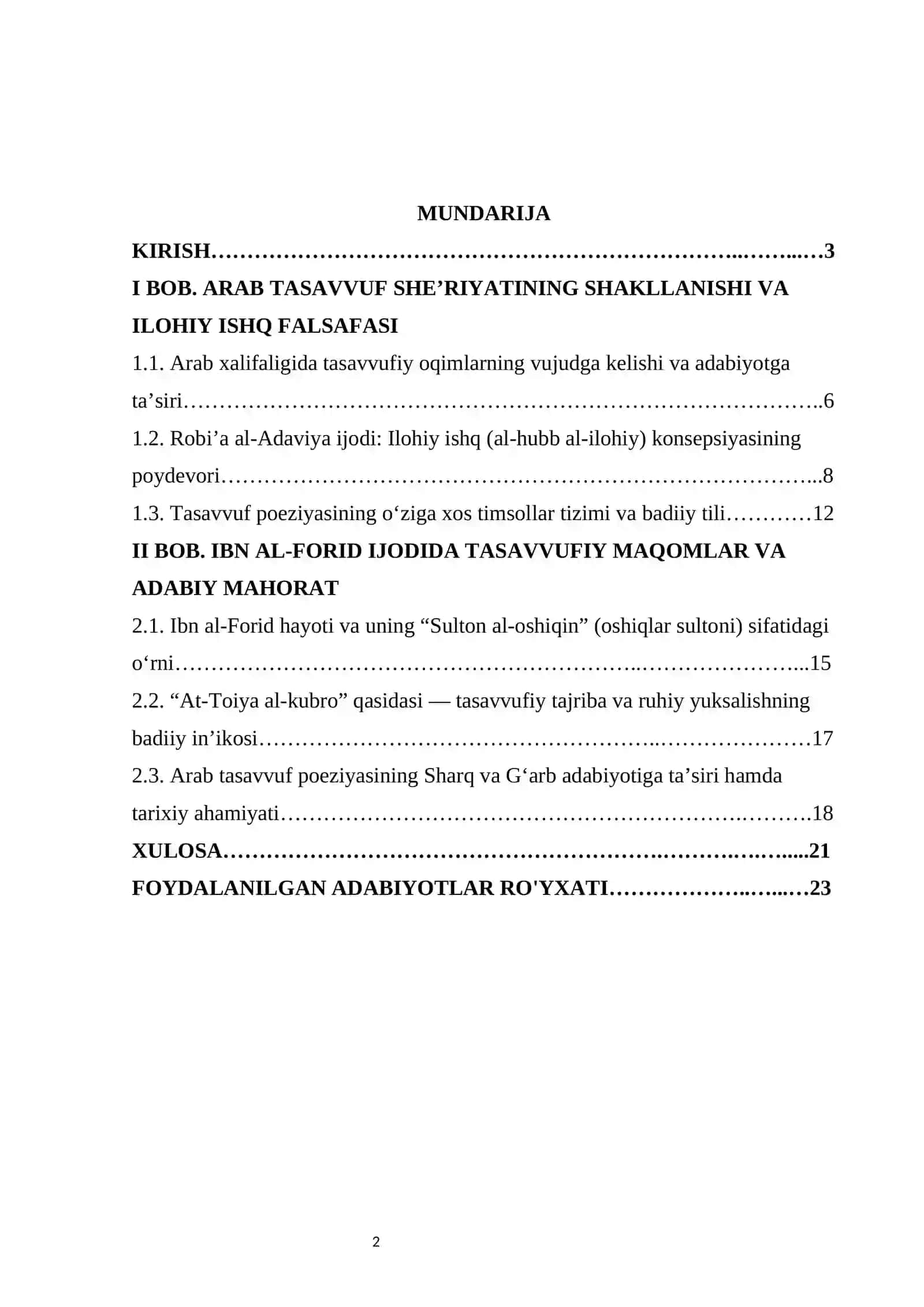 O‘RTA ASR ARAB ADABIYOTIDA TASAVVUF POEZIYASI (IBN AL-FORID VA ROBI’A AL-ADAVIYA MISOLIDA) 3