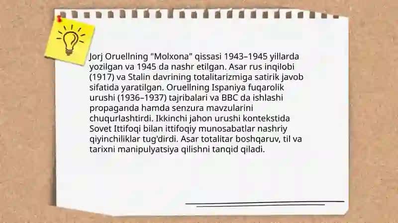 Jorj Oruell "Molxona" qissasi mutolaasi va tahlili 3