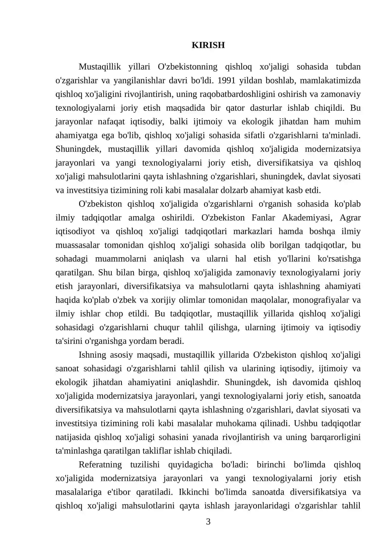 Mustaqillik yillarida qishloq xo'jaligi sanoat sohasidagi o'zgarishlar 3