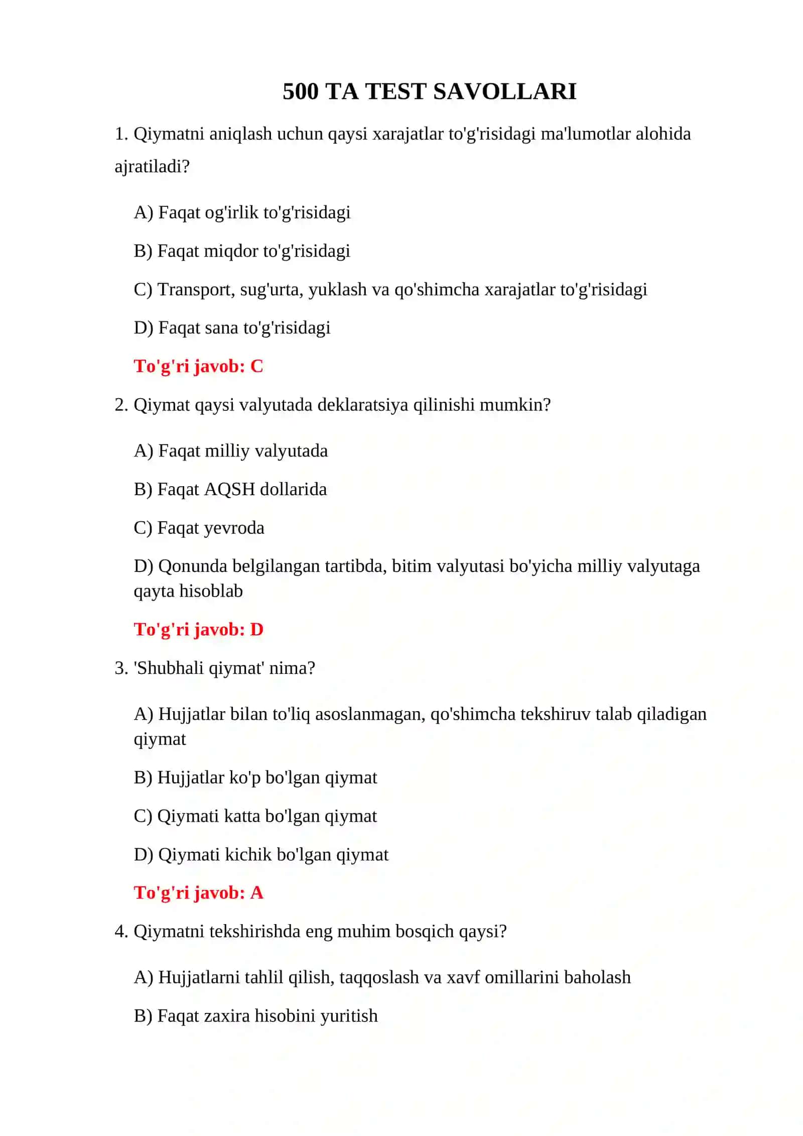 BOJXONA QIYMATI 500 TA TEST 3
