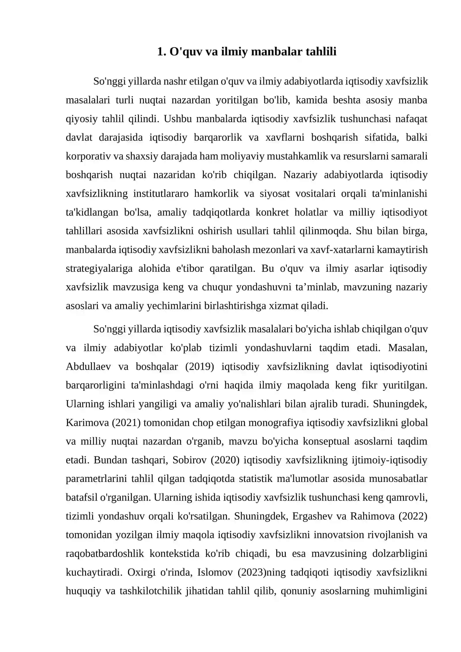 O'quv va ilmiy adabiyotlarda iqtisodiy xavfsizlik masalalarning yoritilishi 3