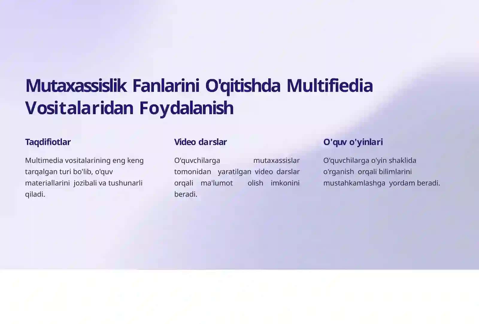 Mutaxassislik Fanlarni O'qitishning Ko'rgazfiali 3