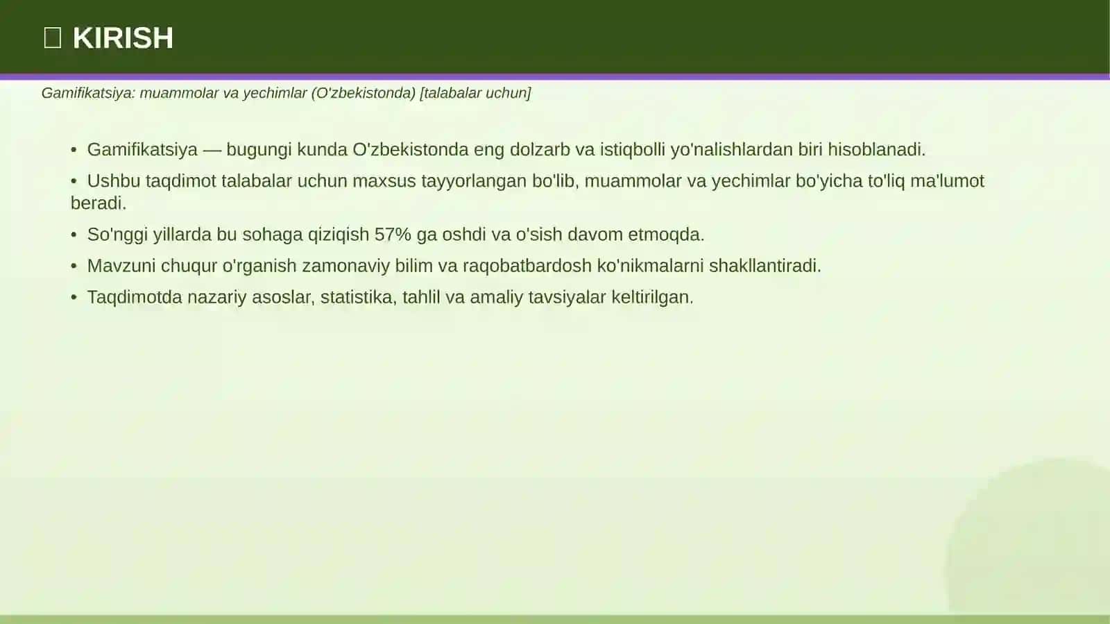 Gamifikatsiya: muammolar va yechimlar (O'zbekistonda) [talabalar uchun] 3