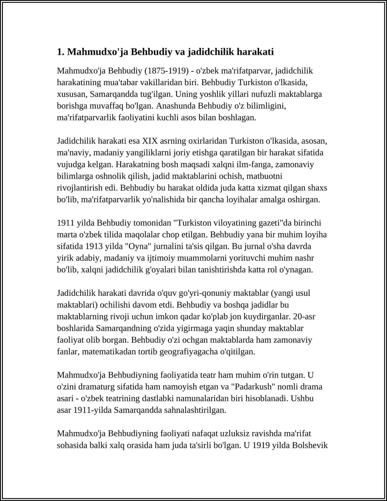 MUSTAQIL ISH Mavzu: UZBEKIATONING ENG YANGI TARIXI FANIDAN MAXMUDXUJA BEXBUDIY 3