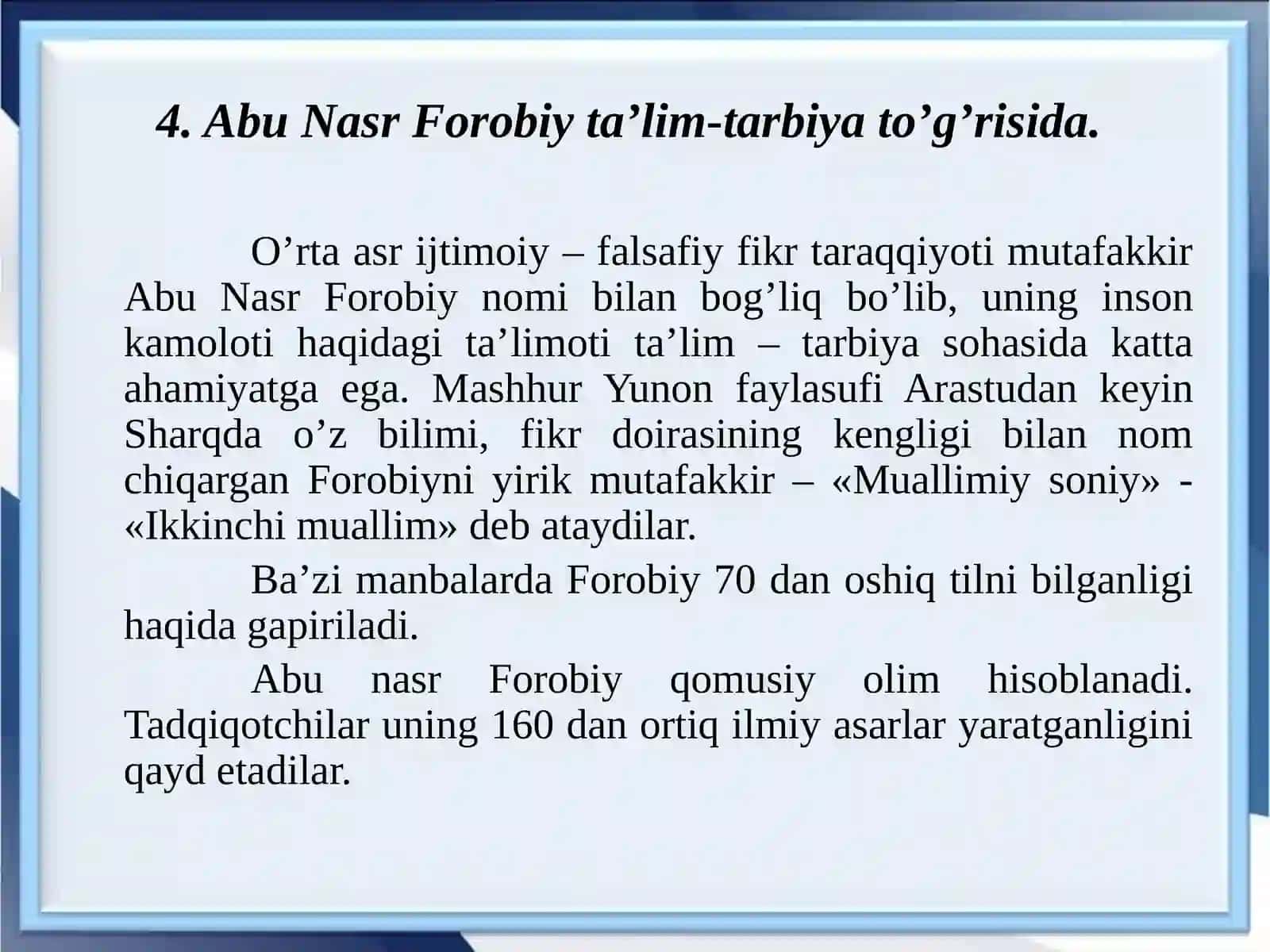 Abu Nasr Farobiynin pedagogik g'oyalari 3