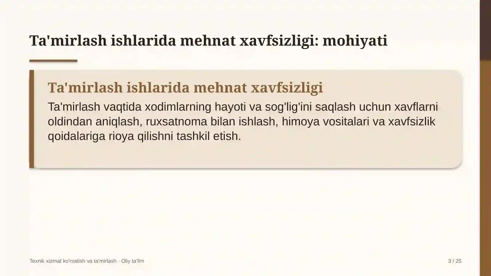 Fermer xo'jaliklarida ta'mirlash ishlarida mehnat xavfsizligini ta'minlash 3
