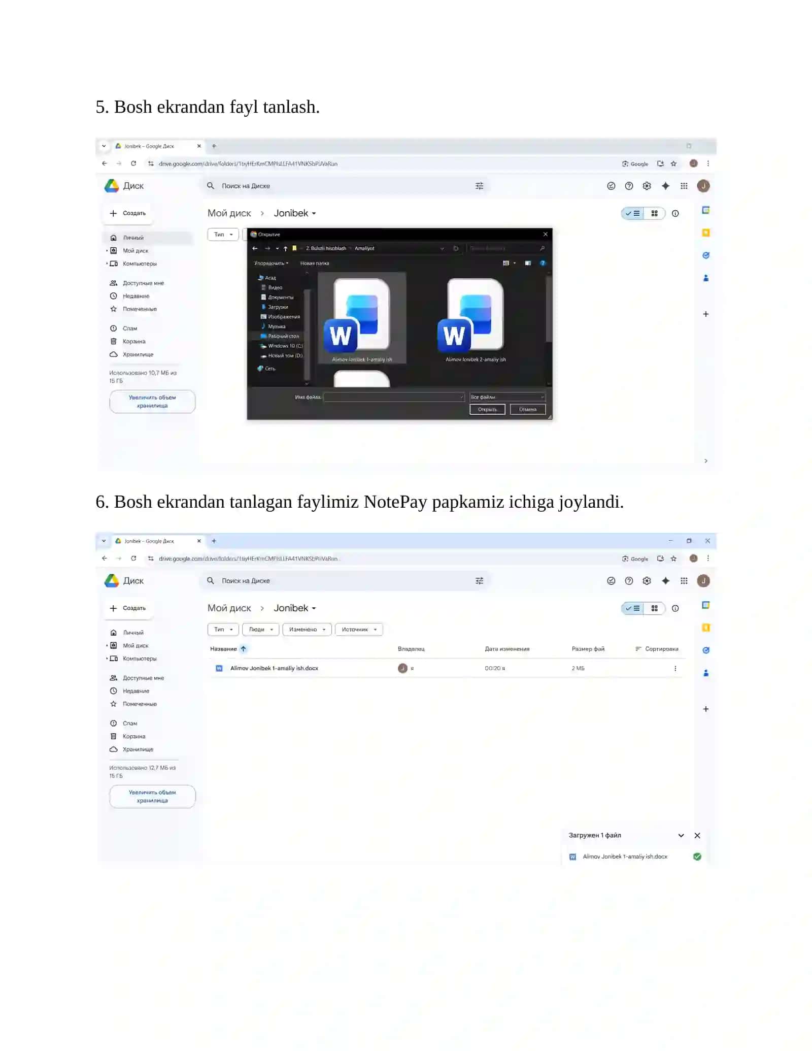 Google Drive Bulut tizimida ishlash 3