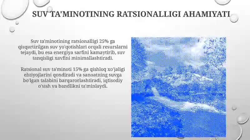 Suv ta'minotini ratsionallashtirishning ahamiyati va suv resurslari 3