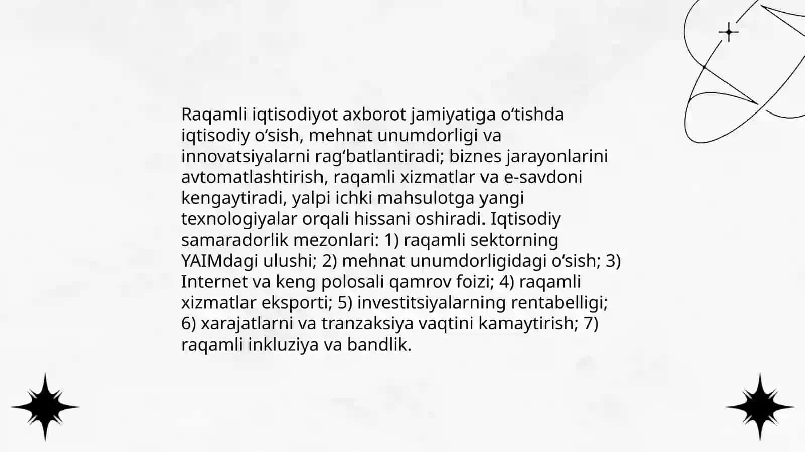 Axborot jamiyatiga oʻtish mezonlari(Iqtisodiy.Texnologik.Ijtimoiy.Siyosiy.Madaniy) 3