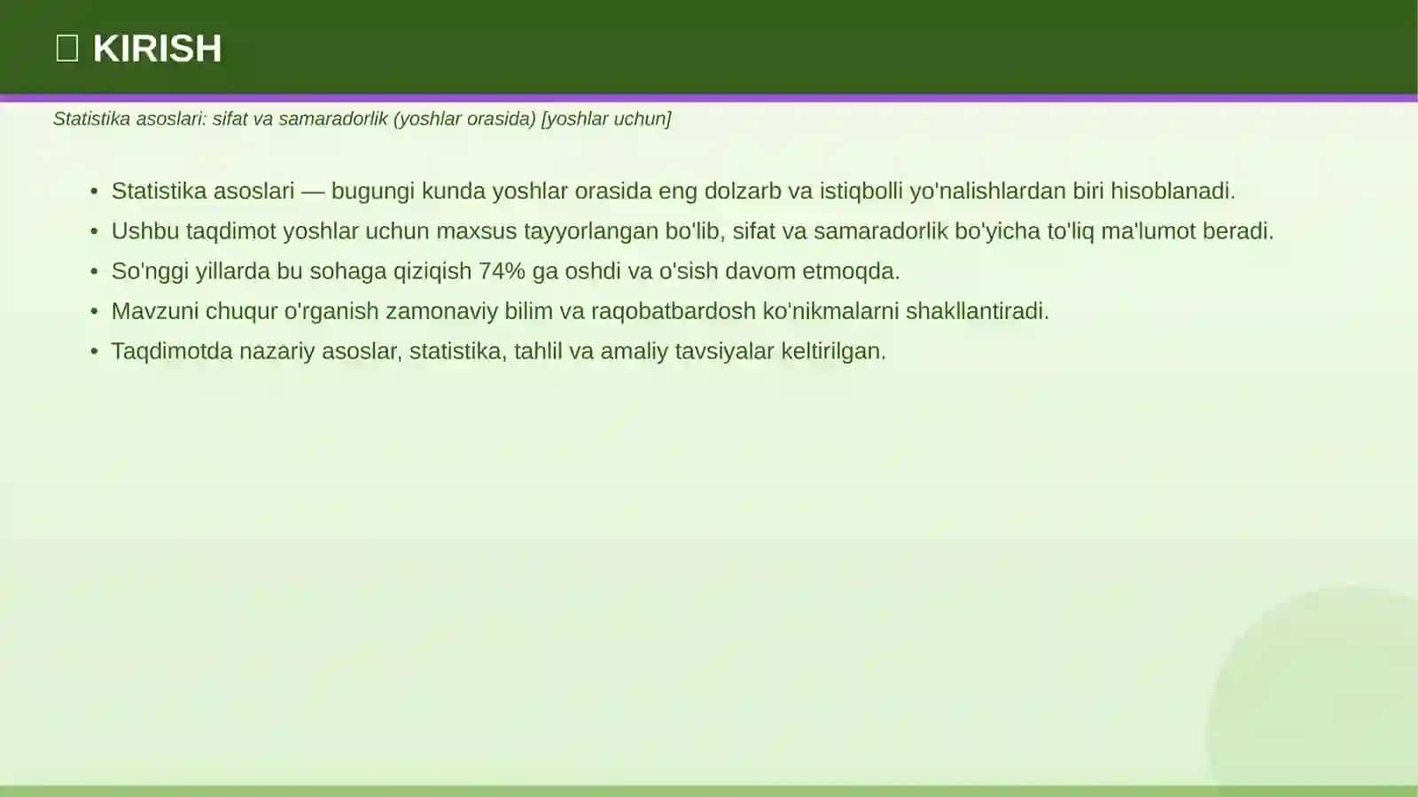 Statistika asoslari: sifat va samaradorlik (yoshlar orasida) [yoshlar uchun] 3