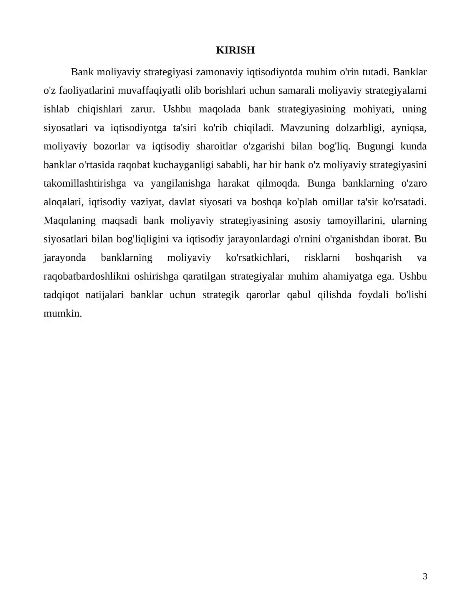 Bank moliyaviy strategiyasi va uning siyosatlari haqida tahlil 3