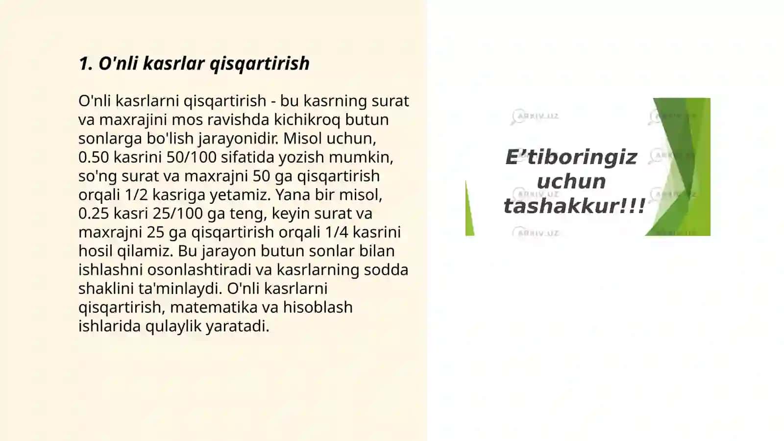 O'nli kasrlar ustida amallar 3