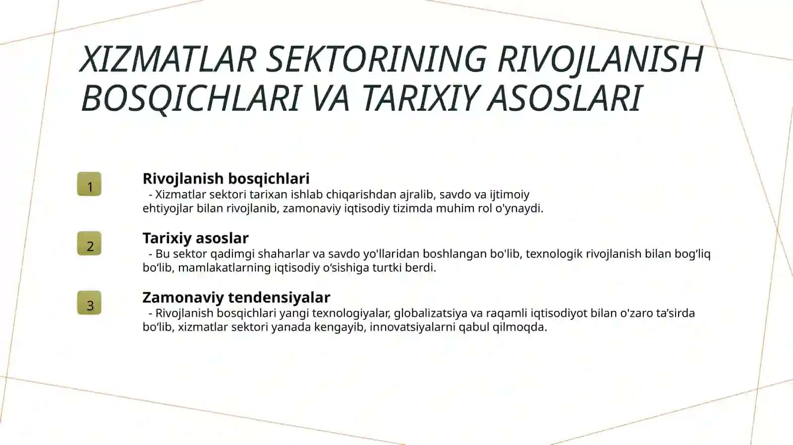 Xizmatlar sektorining rivojlanishi 3