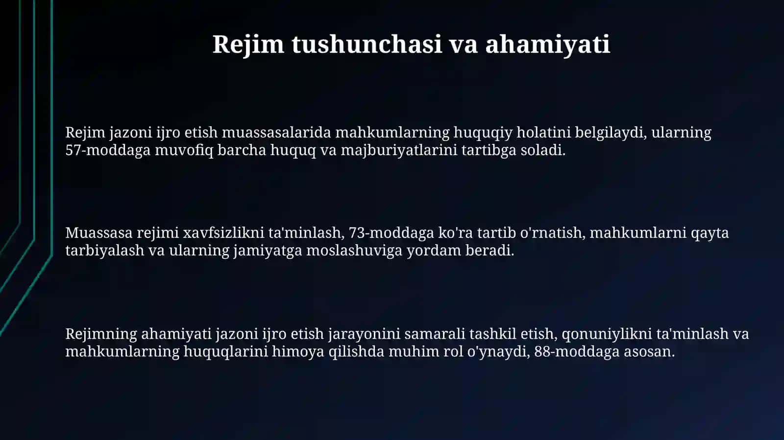 Jazoni ijro etish muassasalarida rejim 3