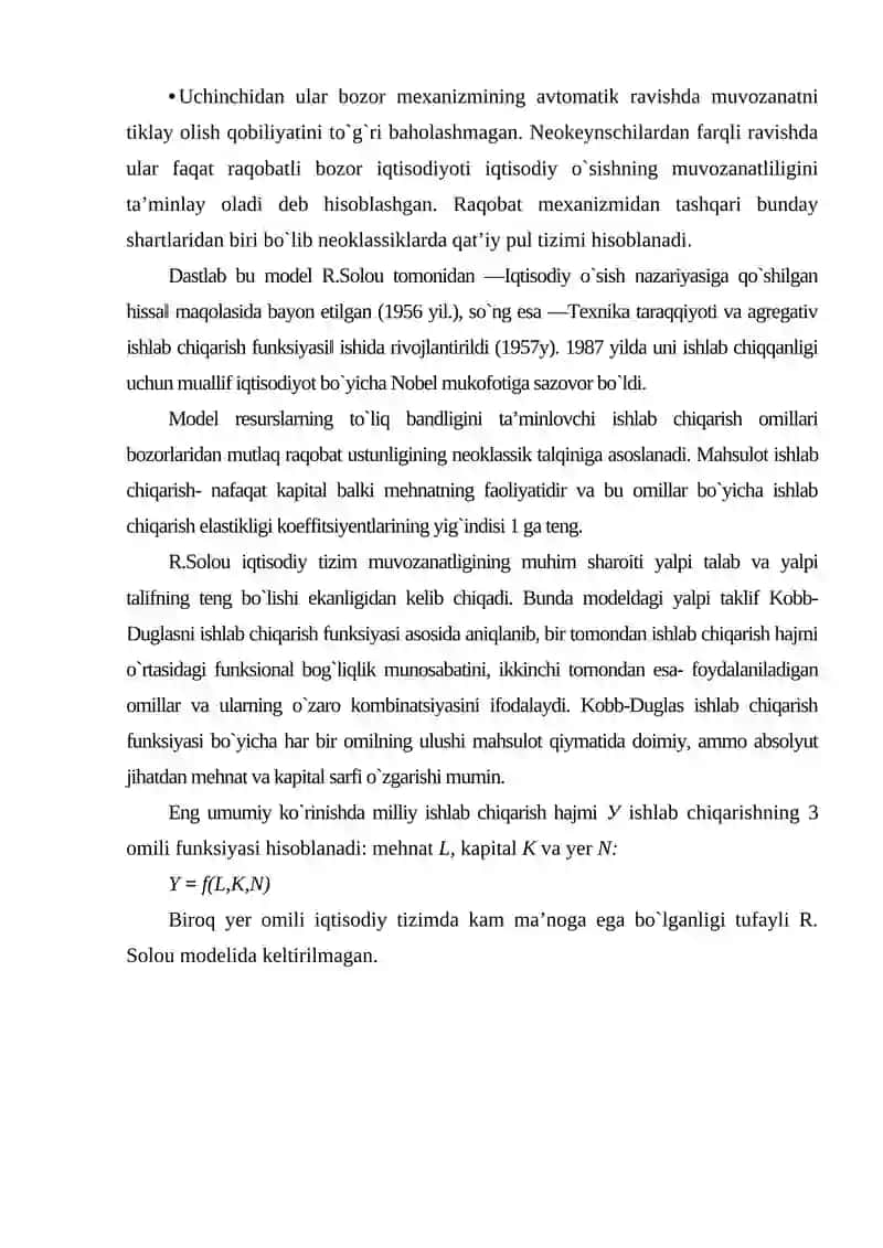 Iqtisodiy o`sishning neoklassik modellari 3