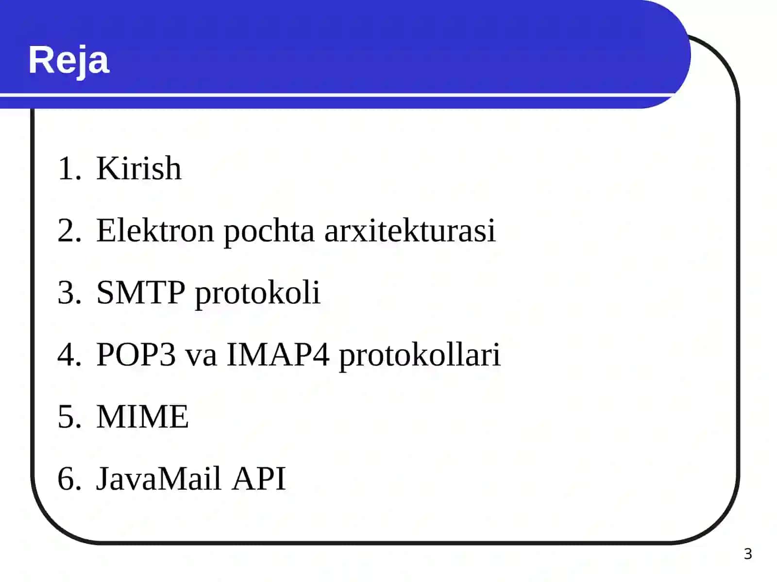 Tarmoqni dasturlashda SMTP, POP3, IMAP4 va MIME 3