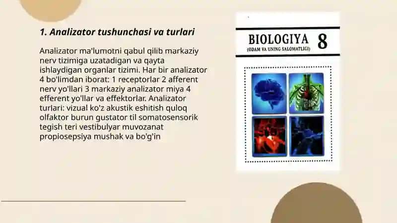 8 sinf biologiya Analizatorlar 3