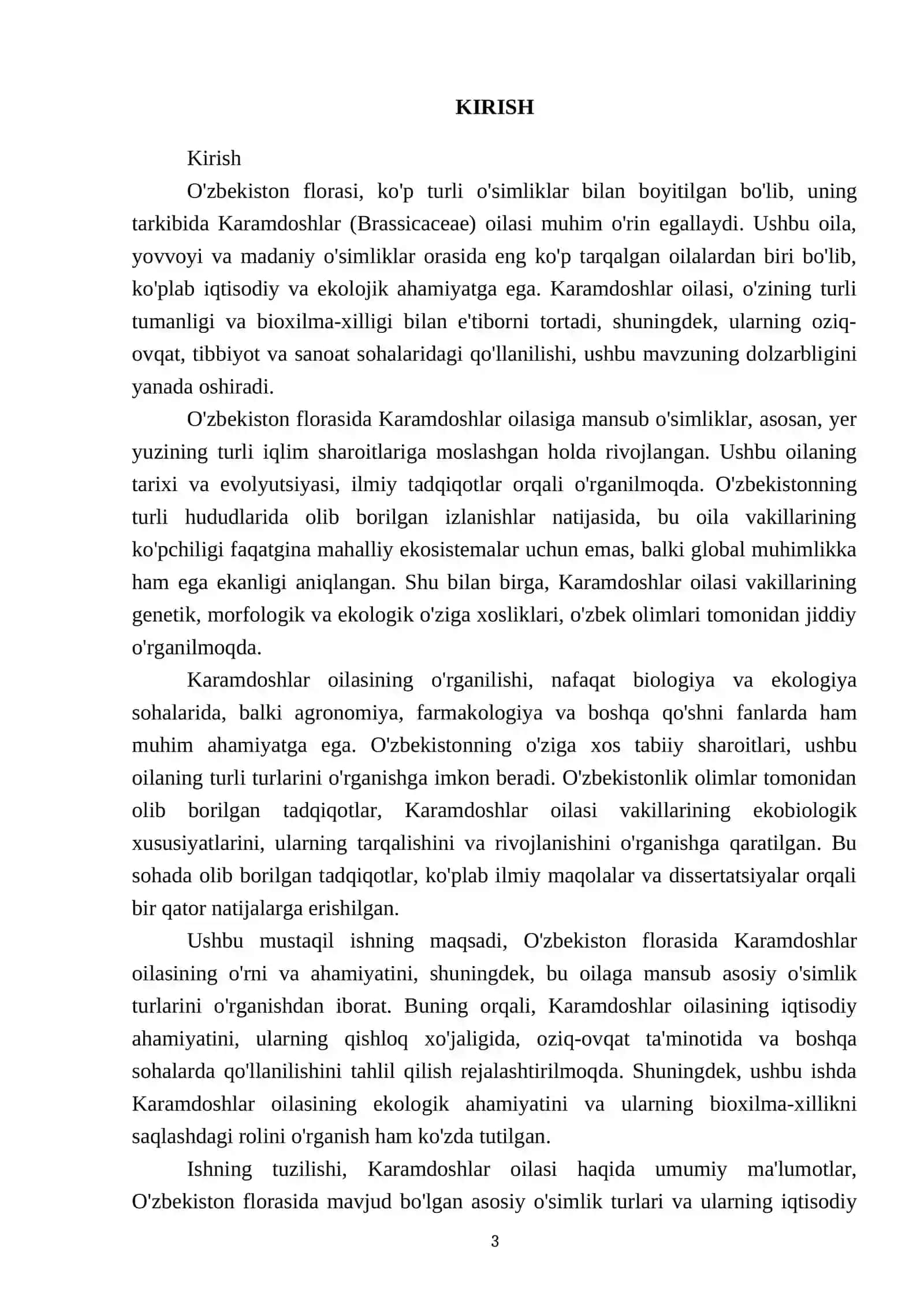 O'zbekiston florasida Karamdoshlar – (Brassicaceae) oilasi 3
