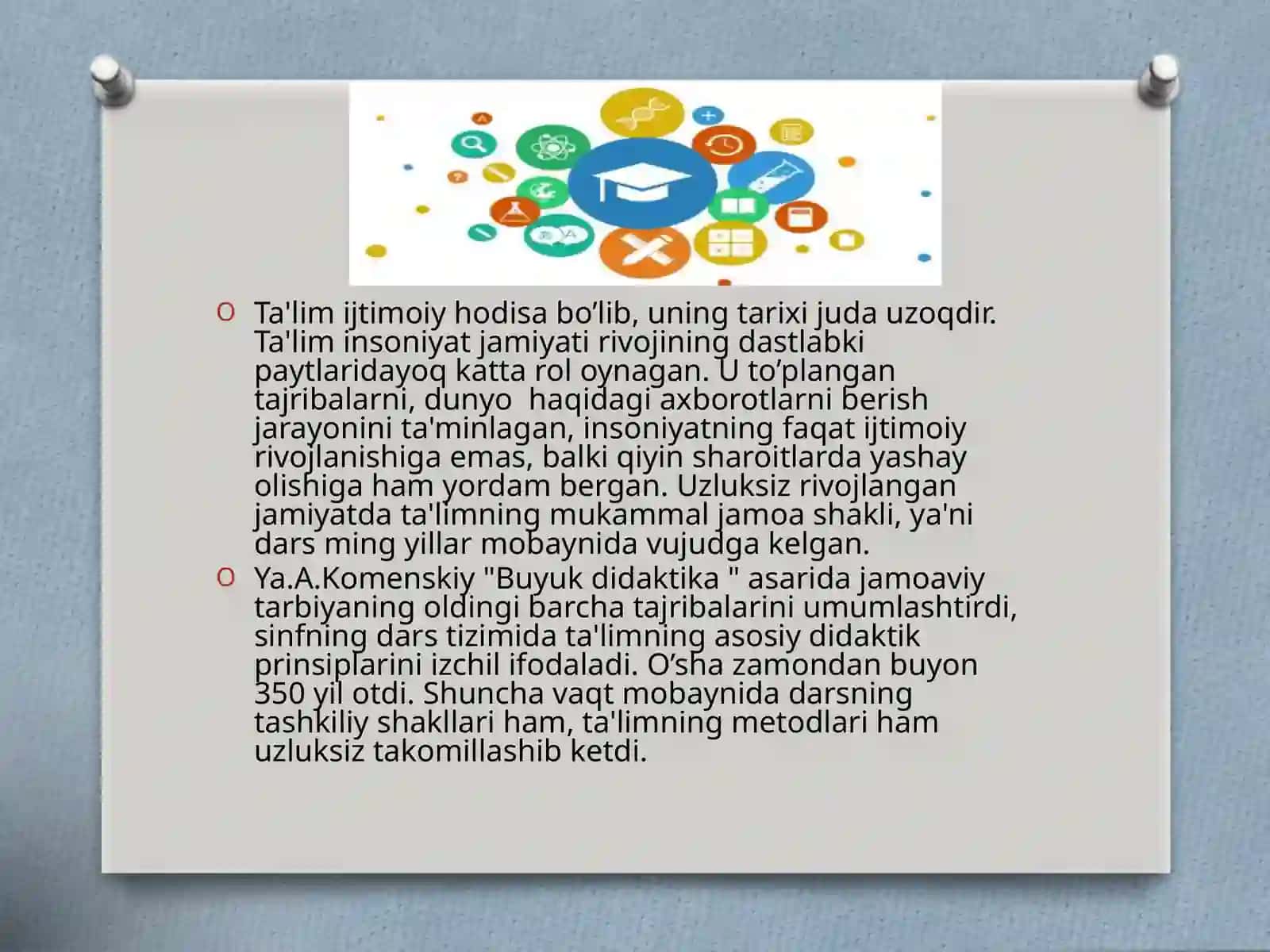 “O’quv jarayonini tashkil etish .O’quv mashg’ulotlarining turlari. O’quv darslarining turlari va 3