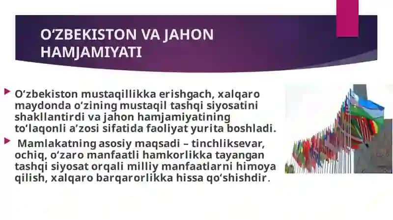 Oʻzbekiston va jahon hamjamiyati slide 3