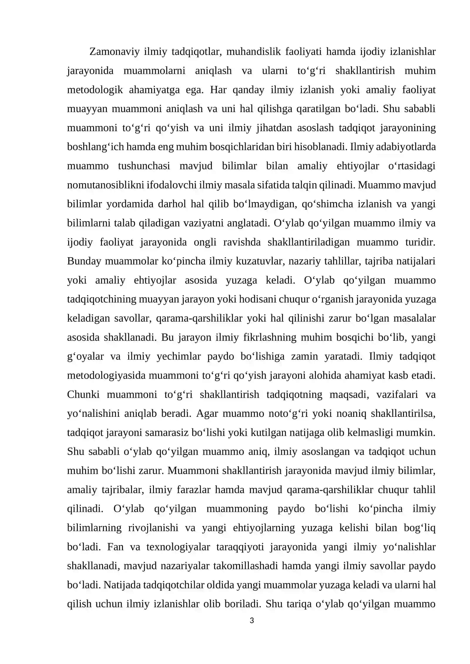 O‘ylab qo‘yilgan muammoni paydo bo‘lishi 3