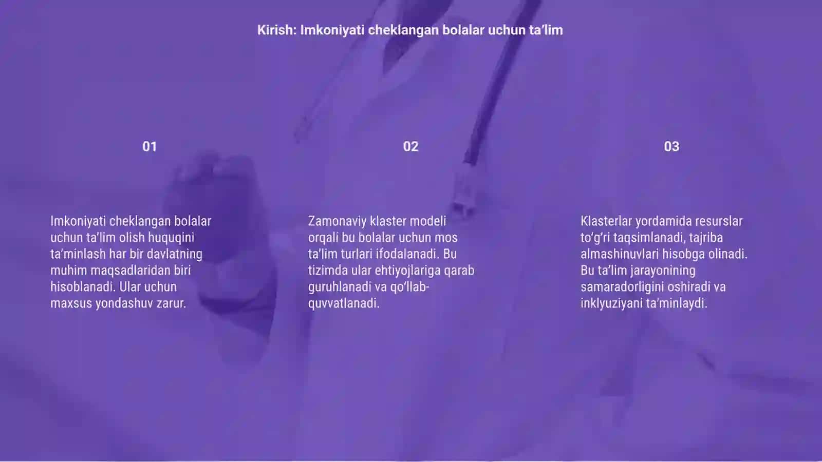 Zone kistonda imkoniyati cheklangan bolalar uchun talim turlari klasterda ifodalash 3