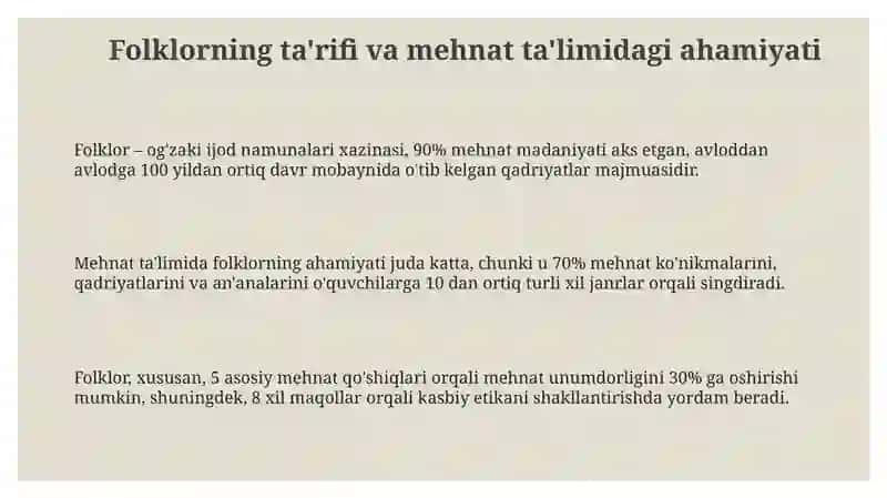 Mehnat tarbiyasida xalq og'zaki ijodidan foydalanish 3