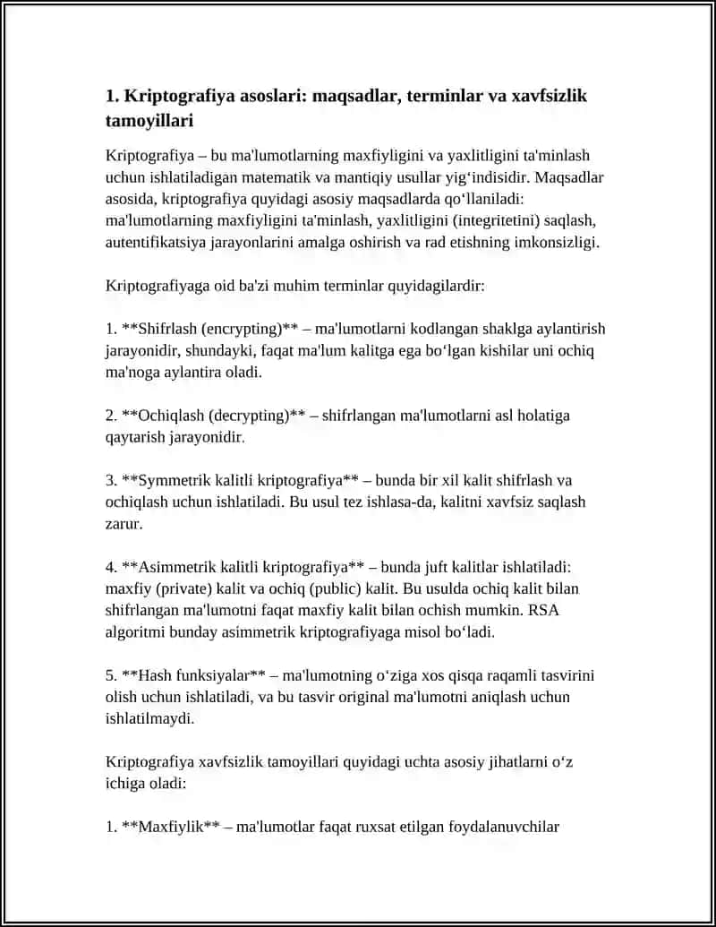 KIPTOGRAFIYA TAMOYILLARI: SIMMETRIKKALIT VA OCHIQ KALIT RSA ALGARITMI 3