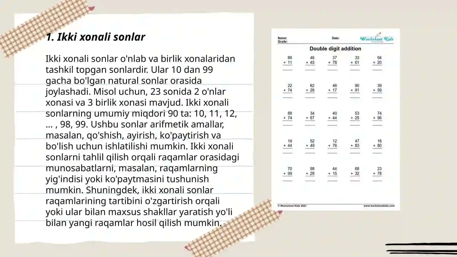 Ikki xonali sonlarni qo'shish 3