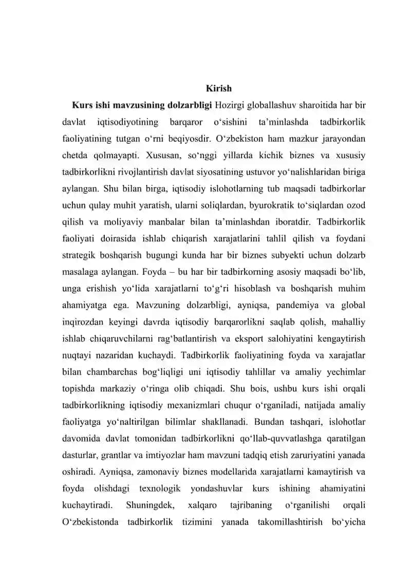 Tadbirkorlik faoliyati, uning sarf-xarajatlari va foydasi 3