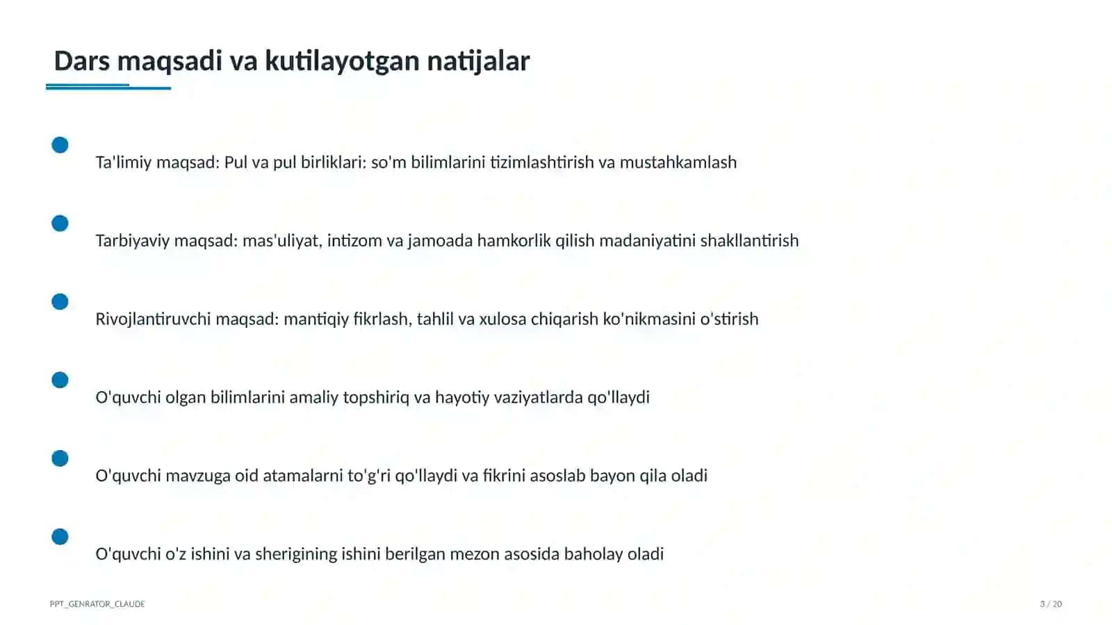 Pul va pul birliklari: so'm (2-sinf) 3