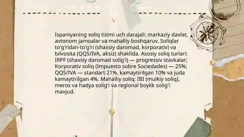 Ispaniyada soliq tizimi va stavkalari 3