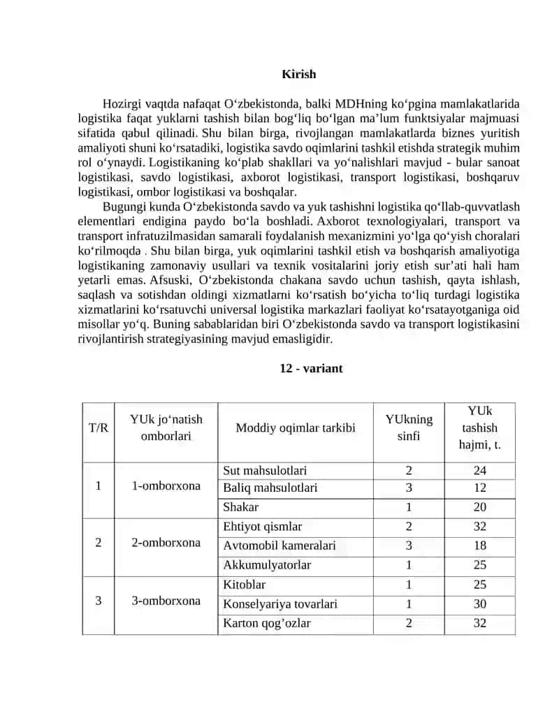 Xalq iste’moli maxsulotlarini yig‘ish, qayta ishlash va iste’molchilarga yetkazib berish logistik zanjirini ishlab chiqish 3