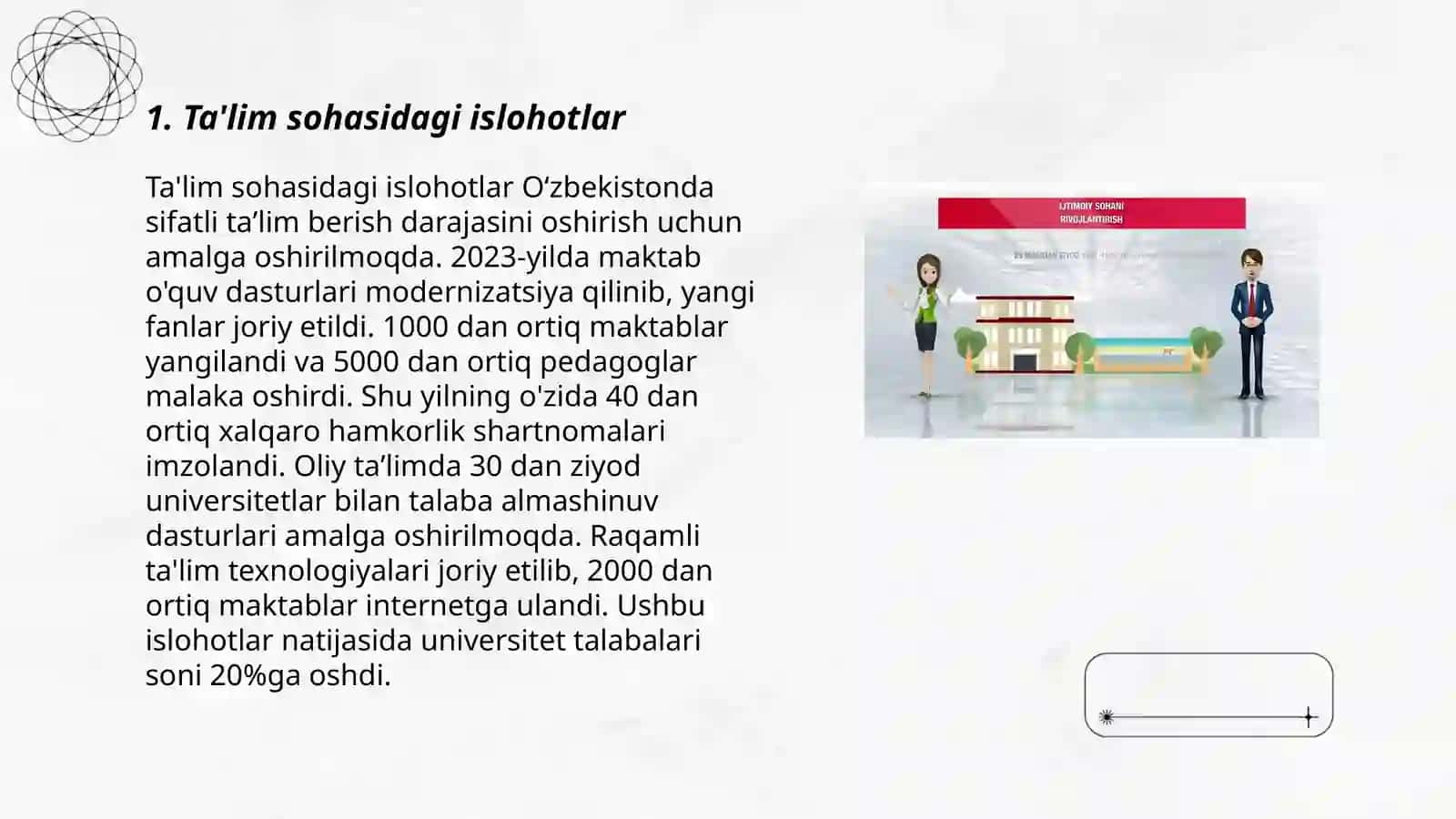 Oʻzbekistonda ijtimoiy sohada amalga oshirilayotgan oʻzgarishlar mazmun va mohiyati 3