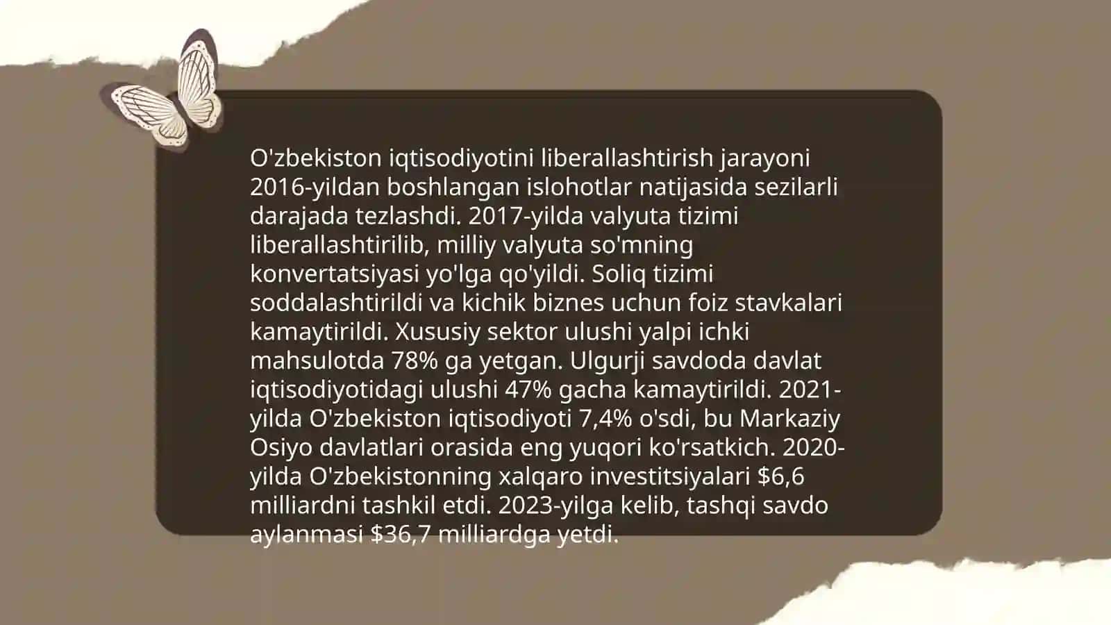 Yangi O'zbekistonda Prezident Shavkat Mirziyoyev rahbarligi va tashabbusi ostida amalga oshirilgan islohotlar 3