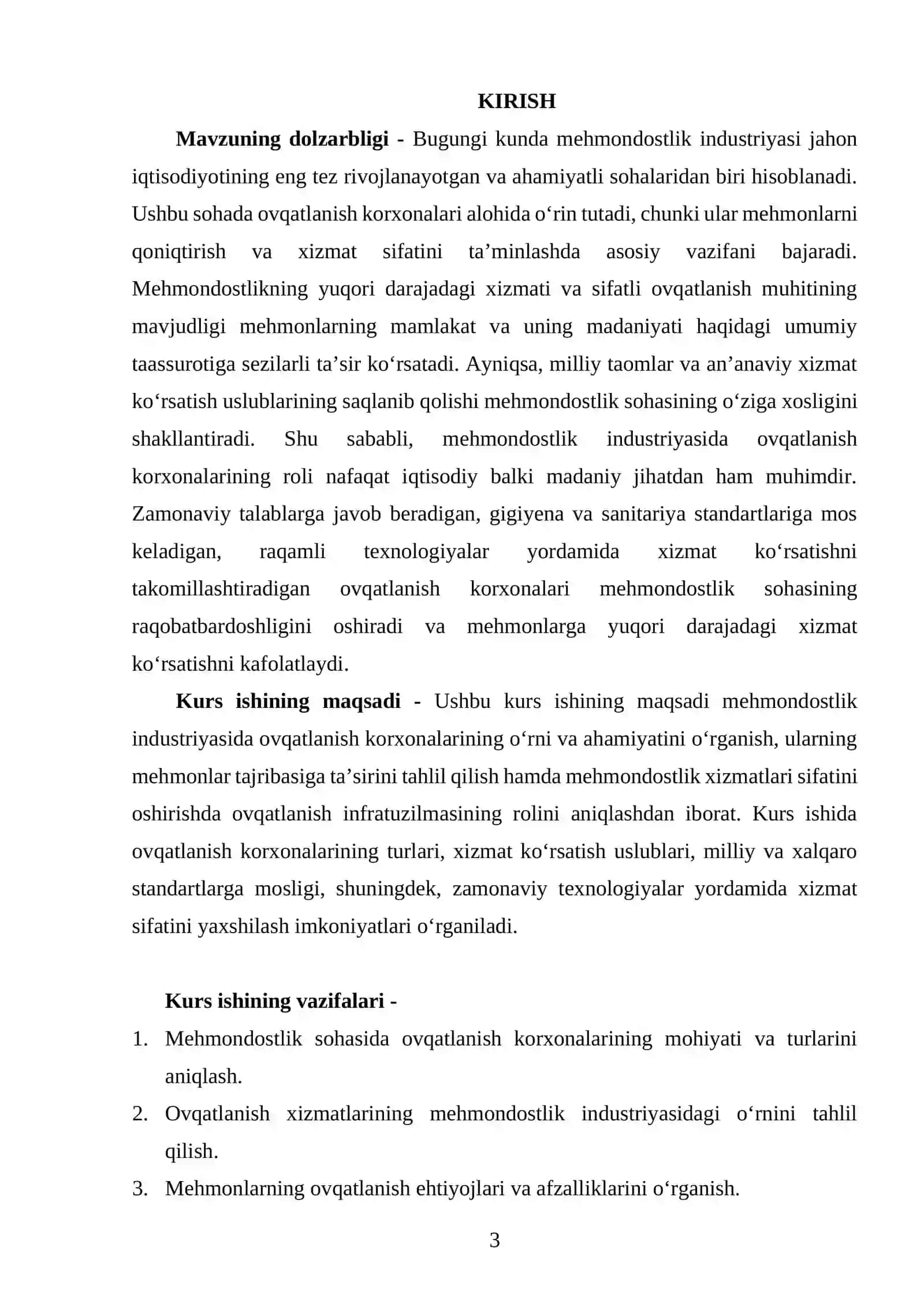 MEHMONDOSTLIK INSTURIYASIDA OVQATLANISH KORXONALARINING O'RNI 3