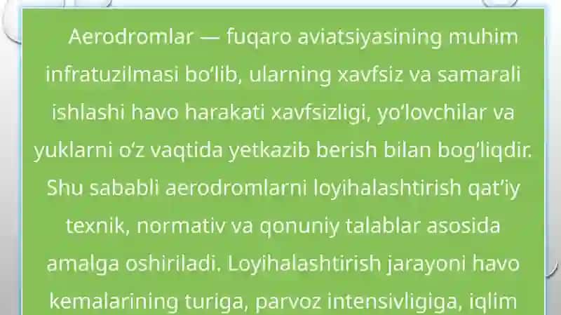 Aerodromlarni loyihalashtirishning qonun qoidalari va asosiy loyihalashtirilgan tasmalar 3