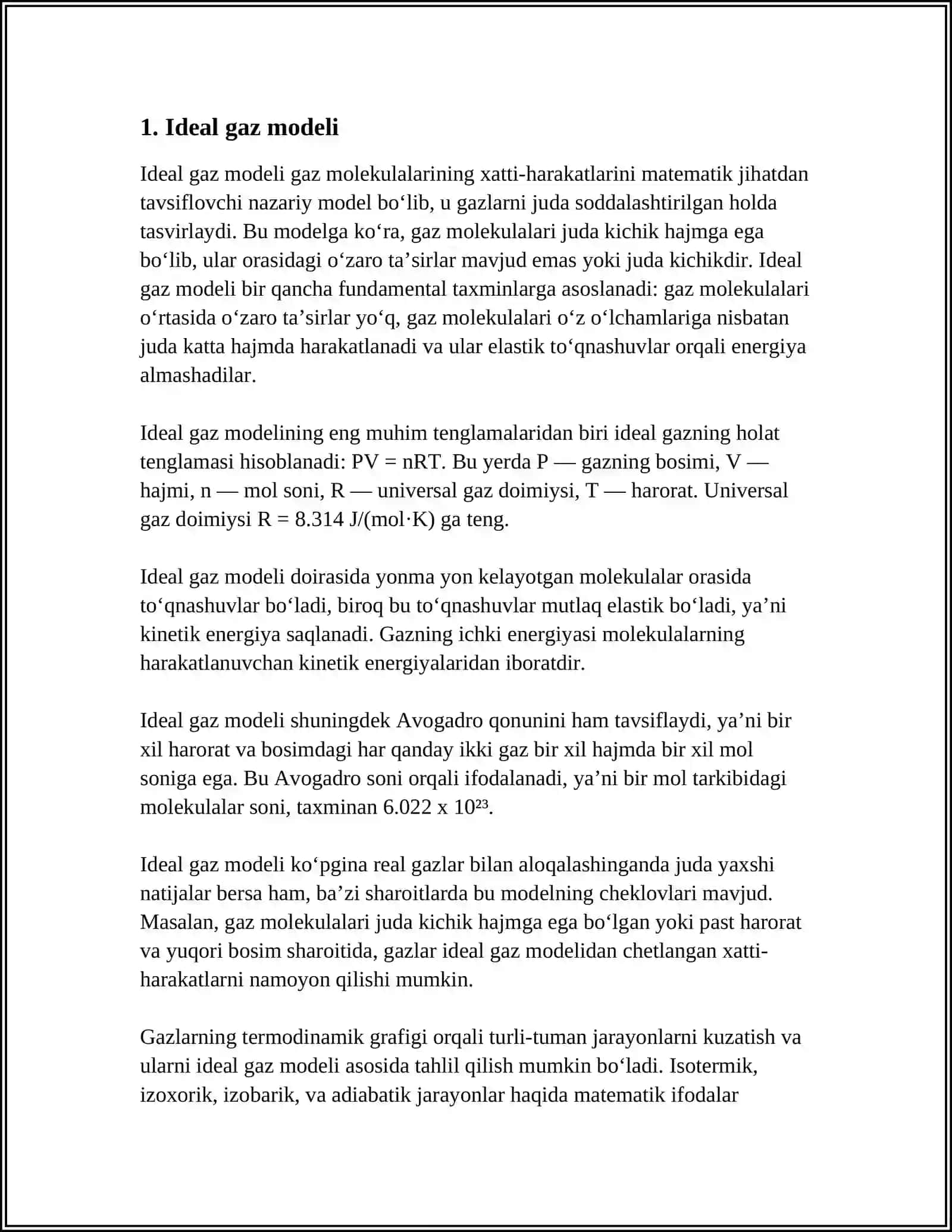IDEAL GAZ HOLAT TENGLAMASI. TERMODINAMIKA QONUNLARI 3