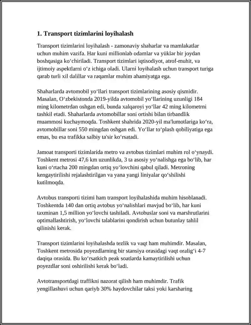 GEOAXBOROT TEXNOLOGIYALARI FANIDA “SHAHAR MISOLIDA TRANSPORT TARMOG‘INI YARATISH VA TAHLIL QILISH” 3