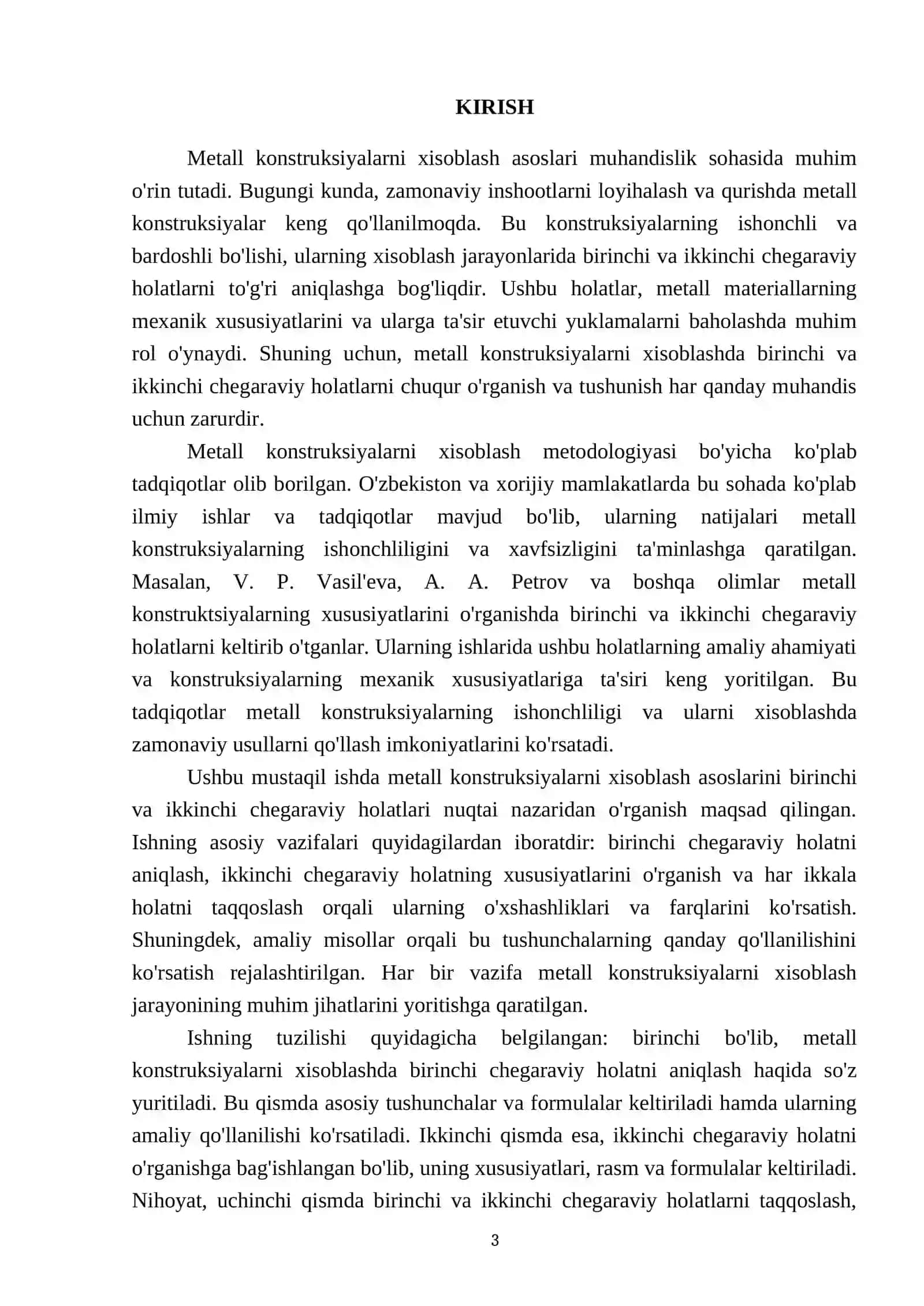 Metall kanstruksiyalarni xisoblash asoslari birinchi va ikkinchi chegaraviy xolatlari. Rasm va formullalar bilan 3