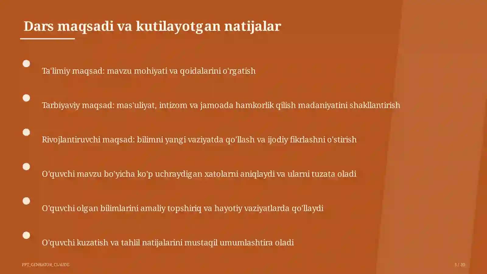 Sinf soati va tarbiyaviy tadbirlar (1–11) — o'qituvchilar uchun 3