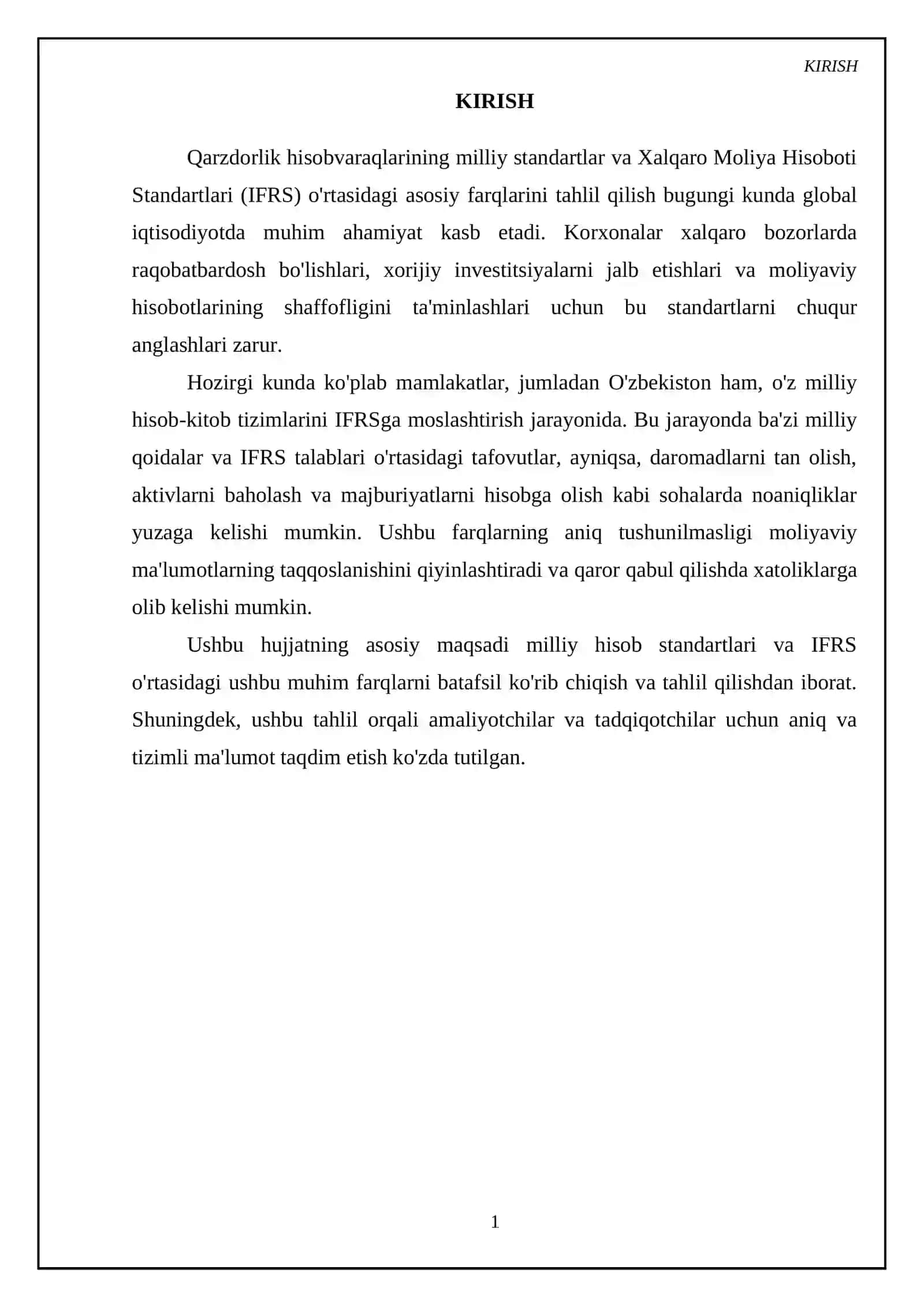 Qarzdorlik hisobvaraqlarining milliy standartlar va IFRS ortasidagi farqlar 3