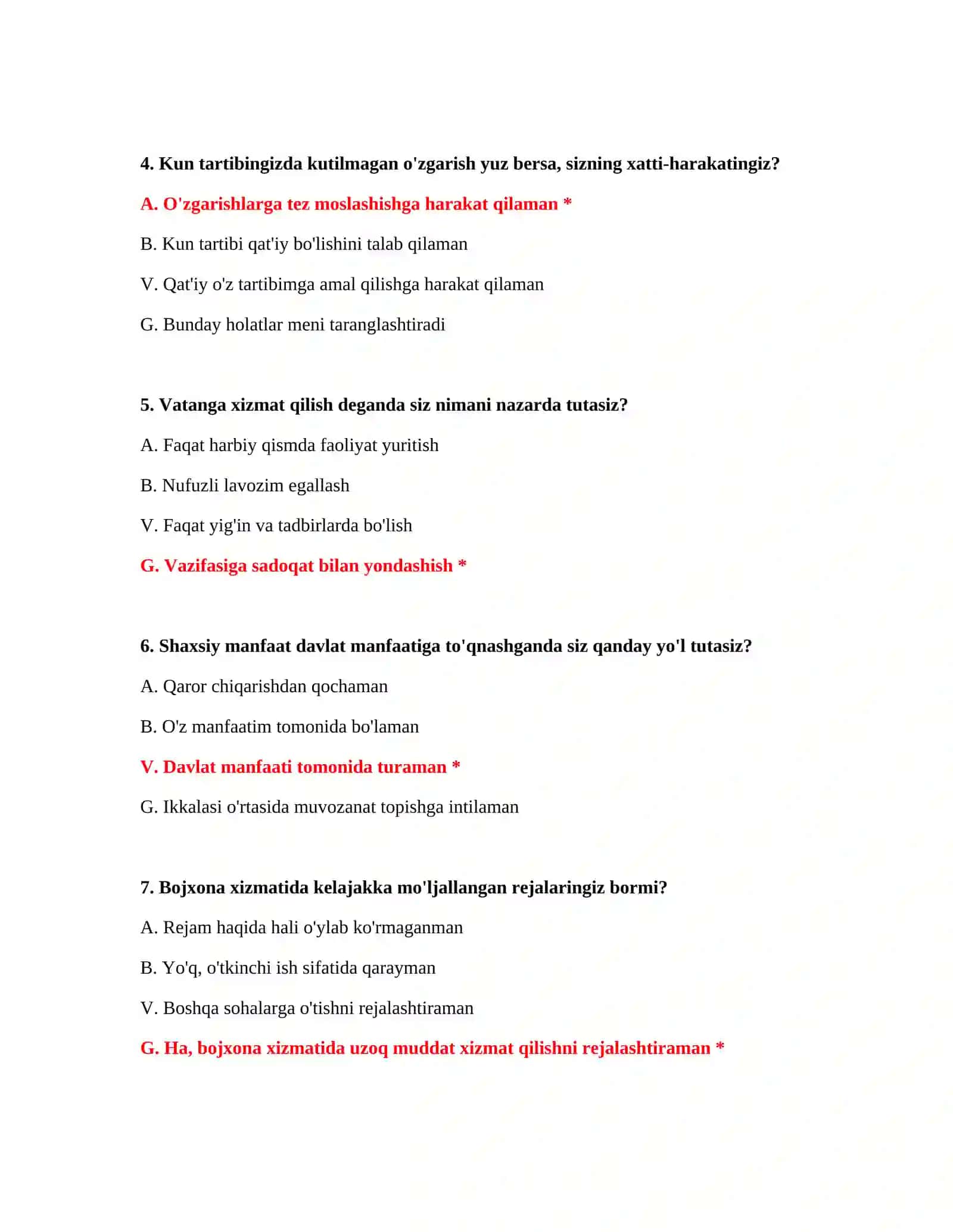 Bojxona ishiga kirish imtihon testlari 3
