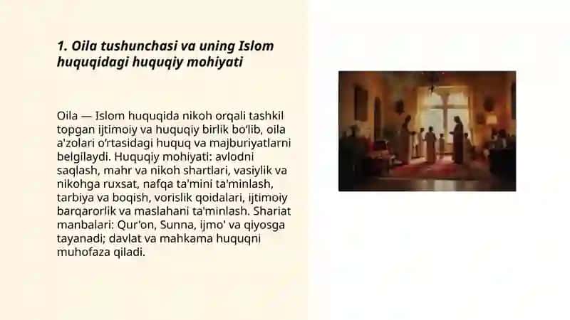 Islom huquqshunosligida oila, nikoh, taloq, idda, zihor tushunchalarini ta'riflash 3