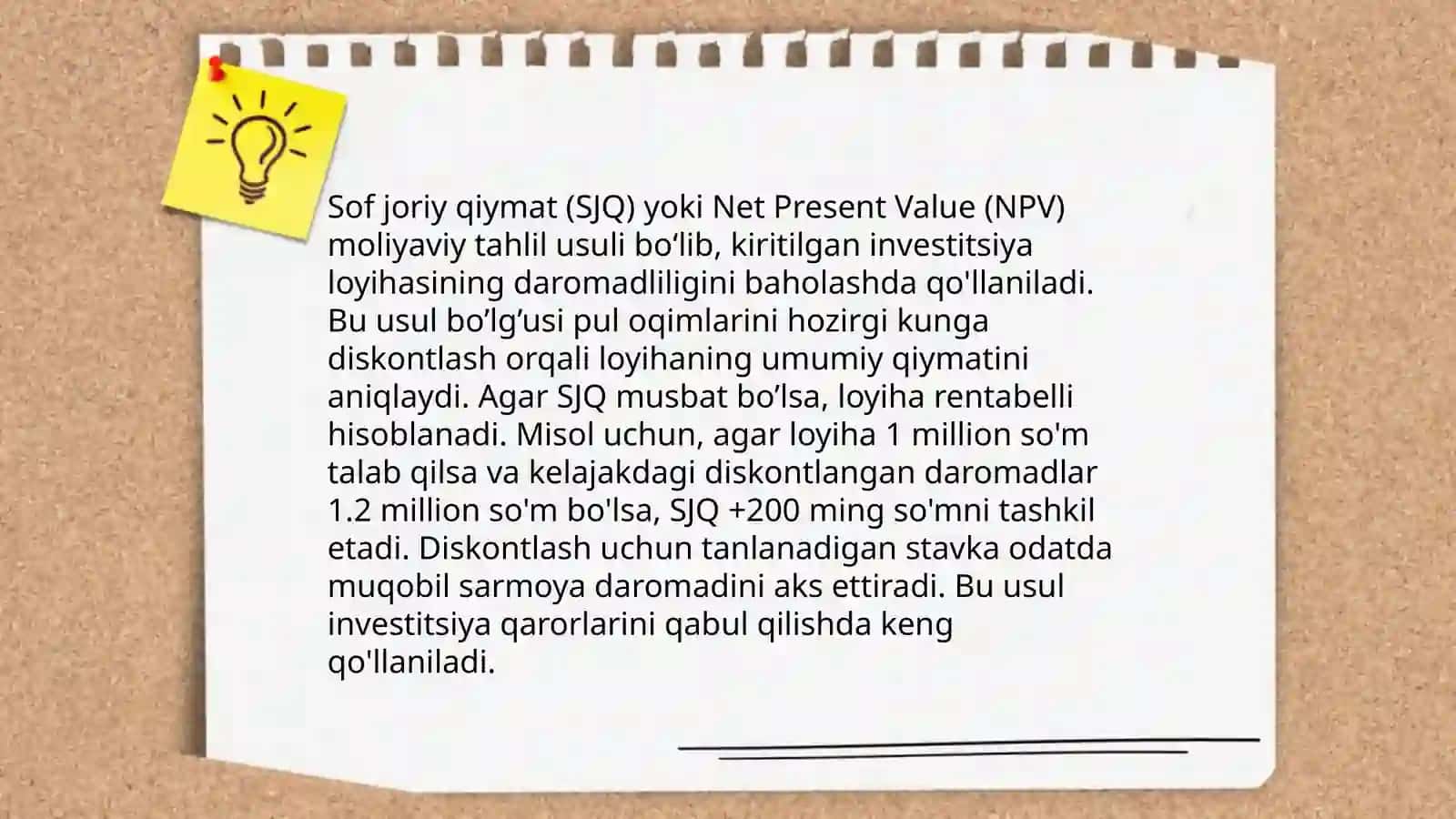 Sof joriy qiymat usullari bo‘yicha investitsion qarorlarni qabul qilish 3