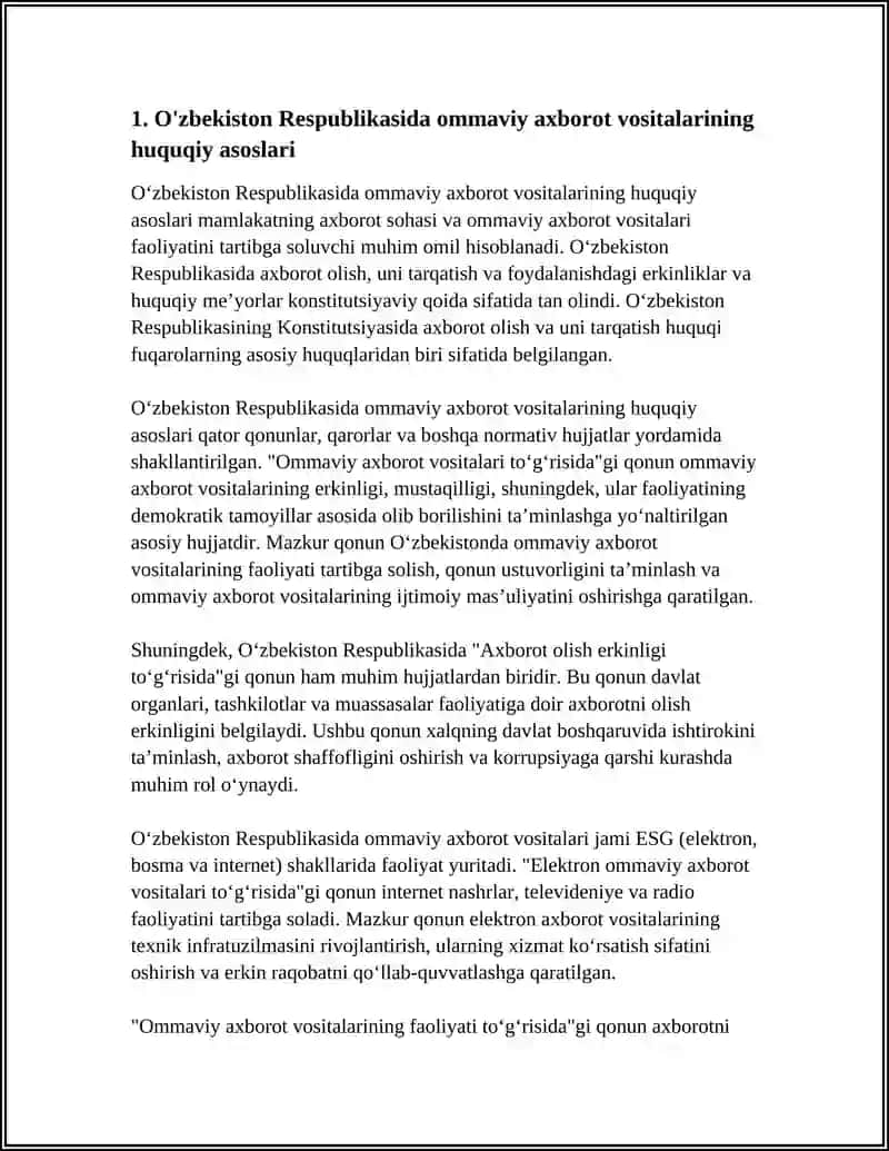 O'ZBEKISTON RESPUBLIKASIDA OMMAVIY AXBOROT VOSITALARINING FAOLIYATI 3